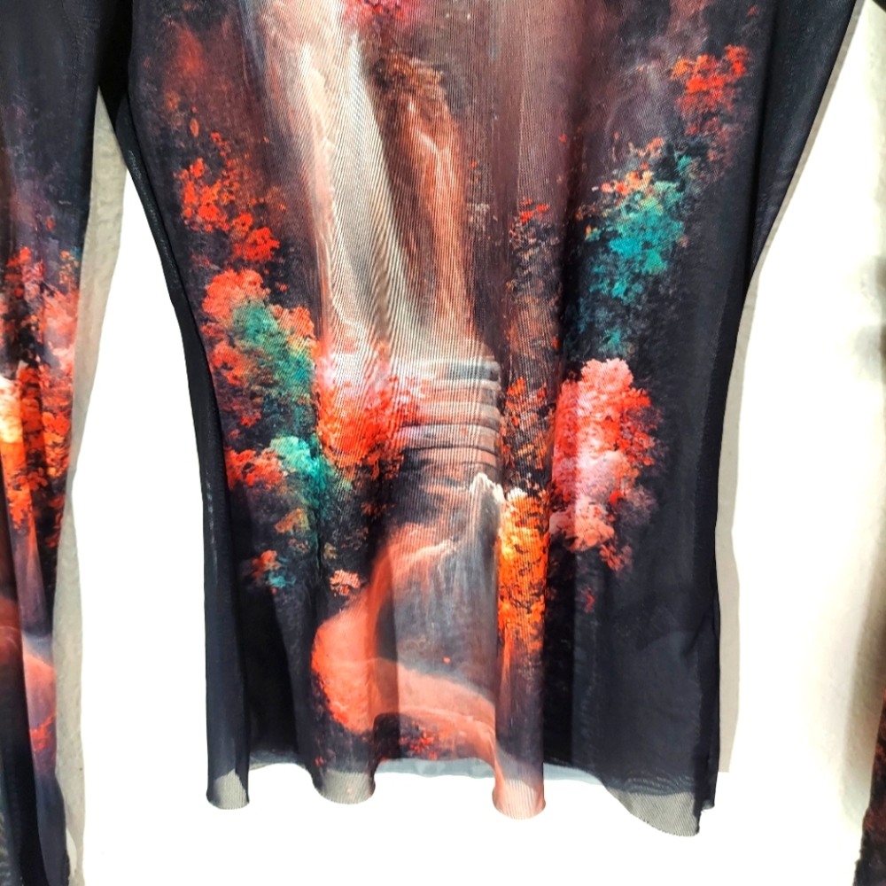 AFRM Black/Multi Waterfall Floral Sheer Thumbwhole Sleeve Top WM Size XS NWT - Picture 6 of 12